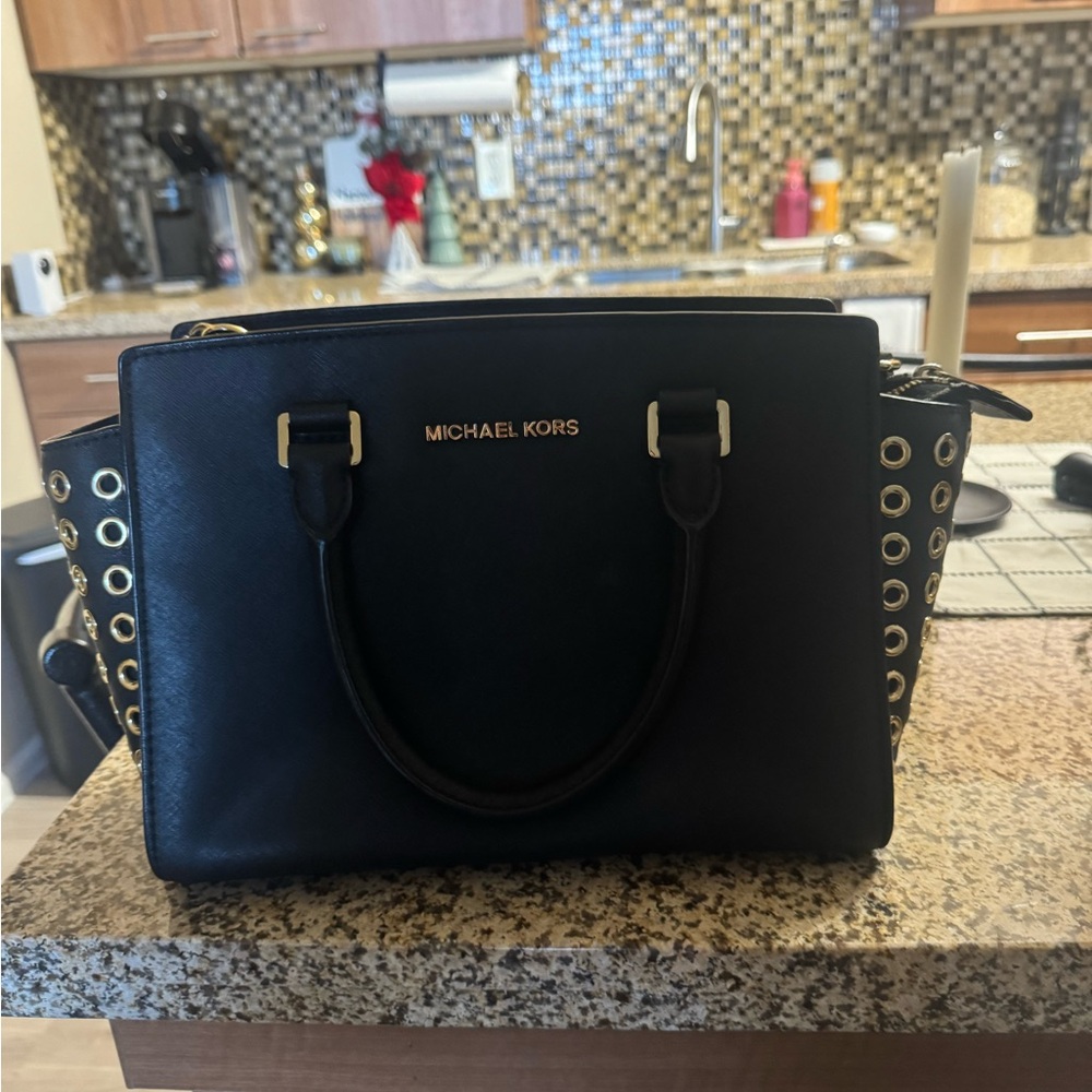 Michael Kors Black Satchel with Gold Details